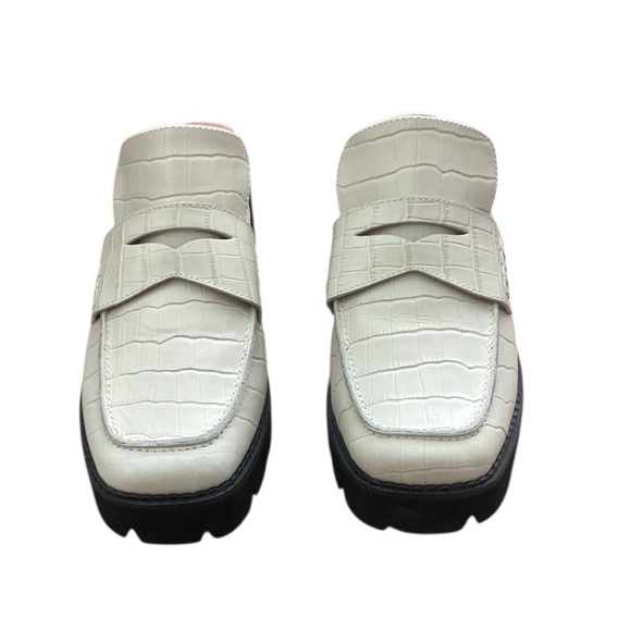 All Black Croc-Embossed White Leather Loafer Mules - Picture 1 of 6